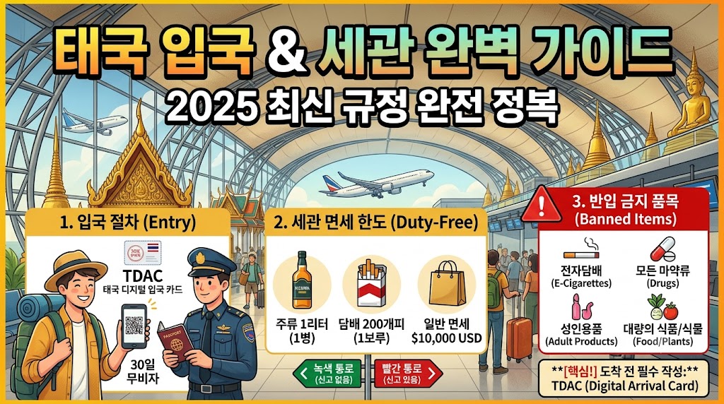 태국 수완나품 공항 세관 통관 안내 표지판