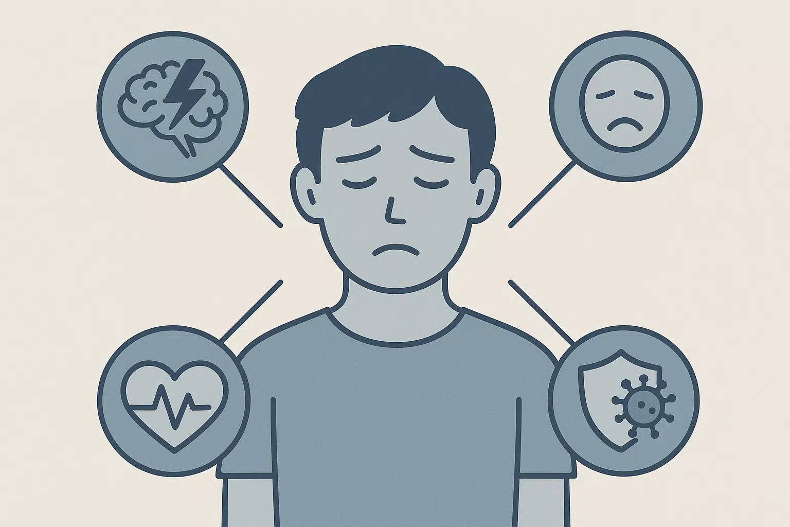 집중력 저하, 우울감, 심혈관 위험, 면역력 저하 등을 아이콘으로 시각화
