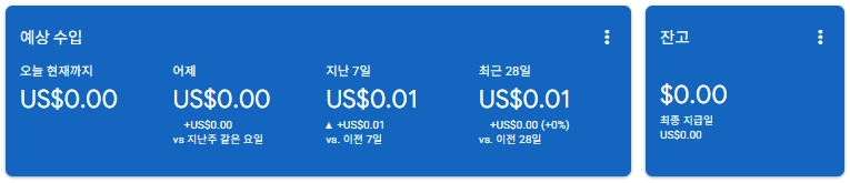 수익형 블로그 첫 지난 7일 수익 0.01달러 달성 인증