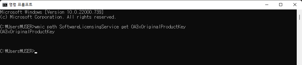 command창에서 윈도우11 시리얼넘버확인