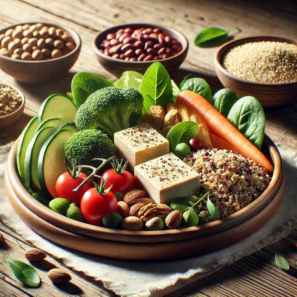 식물성 단백질을 활용한 건강한 식단이 차려진 식탁의 모습