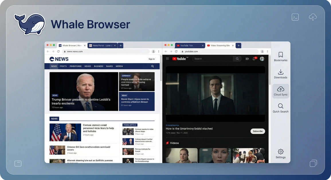 Naver Whale Browser Download Interface - Dual Tab Sidebar Quick Search Features
