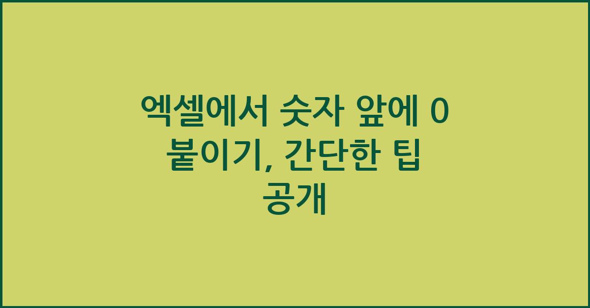 엑셀에서 숫자 앞에 0 붙이기