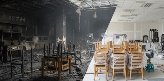 고성 화재 청소 전후