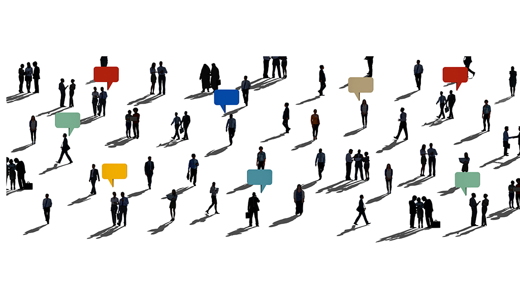 각각 서 있는 사람들 그림자와 말풍선