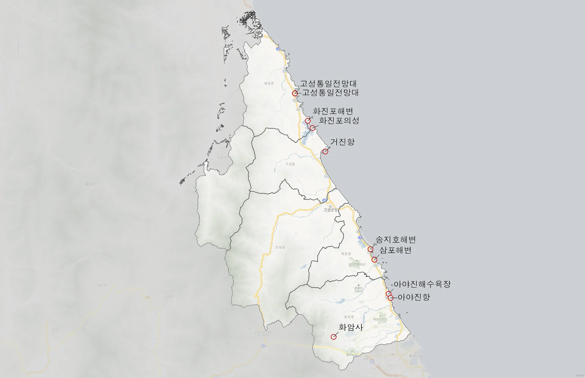 고성 가볼만한 10곳 위치도