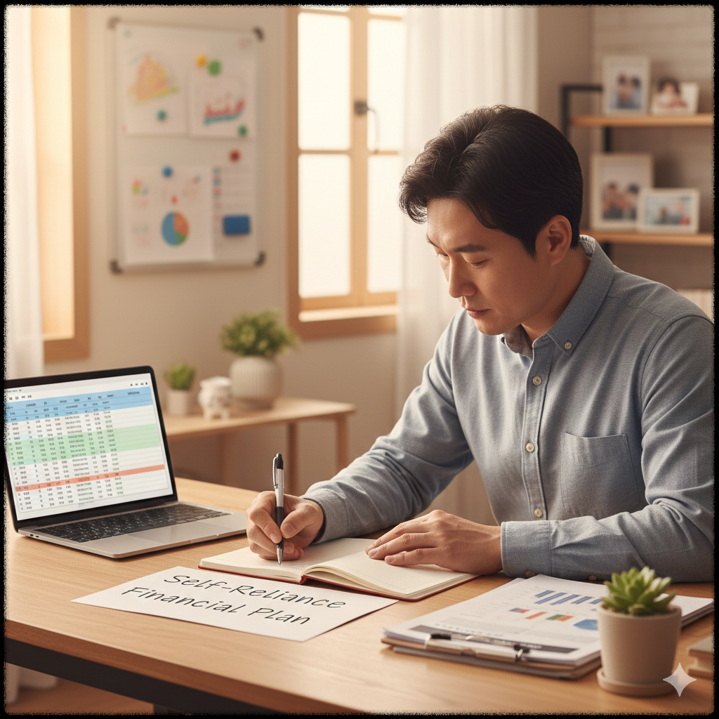 아동의 자립자금 사용 계획을 노트에 작성하는 모습