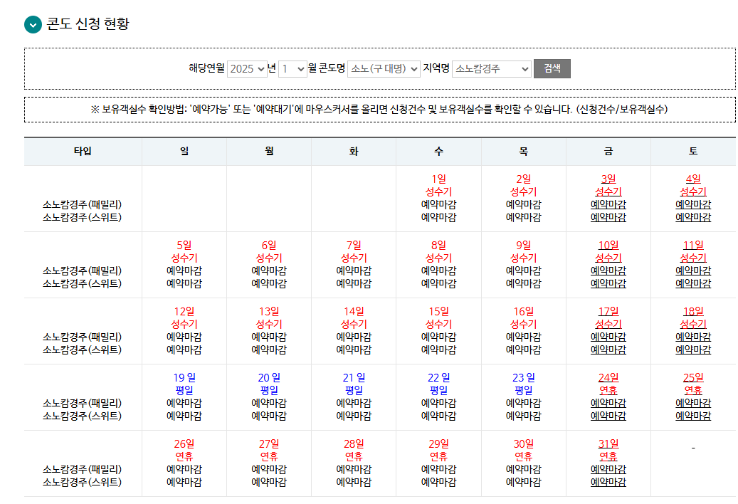 지원으로 받을 수 있는 예약이 마감된 화면