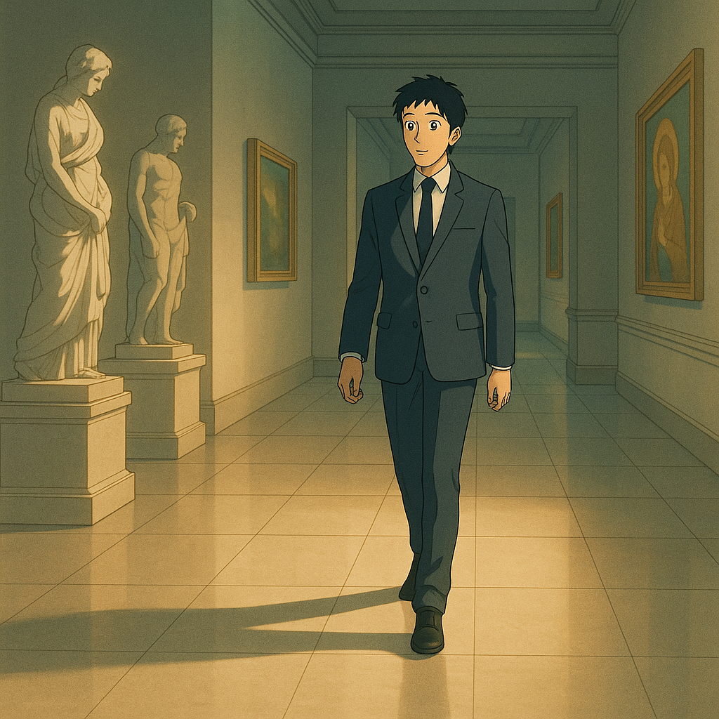 예술 속에서 서서히 치유되는 과정과 내적 변화를 담아낸 장면