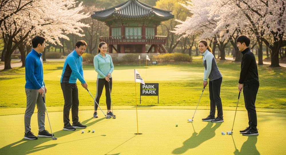 파크골프 지도사가 강습하는 사진