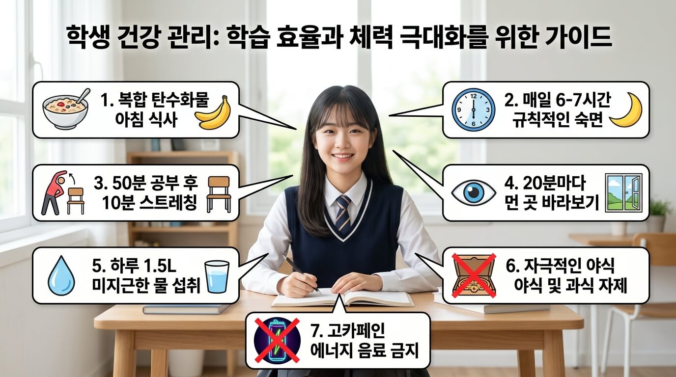 수험생 건강 관리를 위한 단계별 가이드 요약 이미지