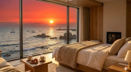 강릉 속초 오션뷰 호텔 객실에서 바라보는 동해 일출 풍경