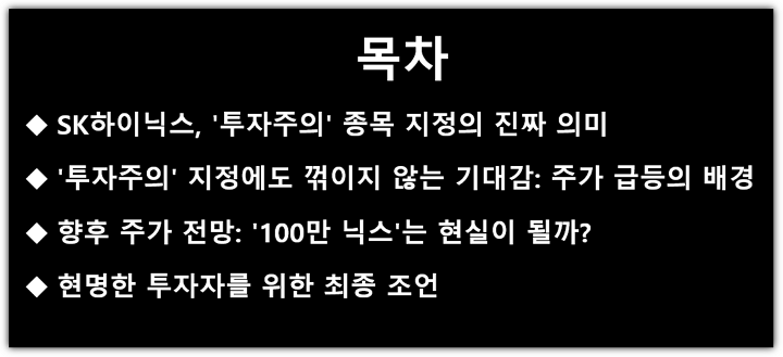 SK하이닉스 투자주의 지정 뜻, 이유, 주가 전망, 투자경고·투자위험 가능성 목차