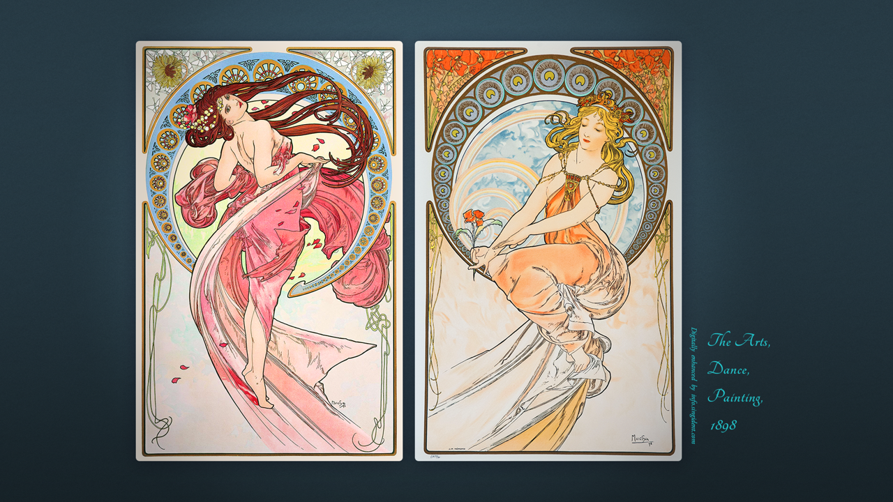 10 예술 시리즈, 춤, 회화 C - The Arts, Dance, Painting, 1898 알폰스무하배경화면
