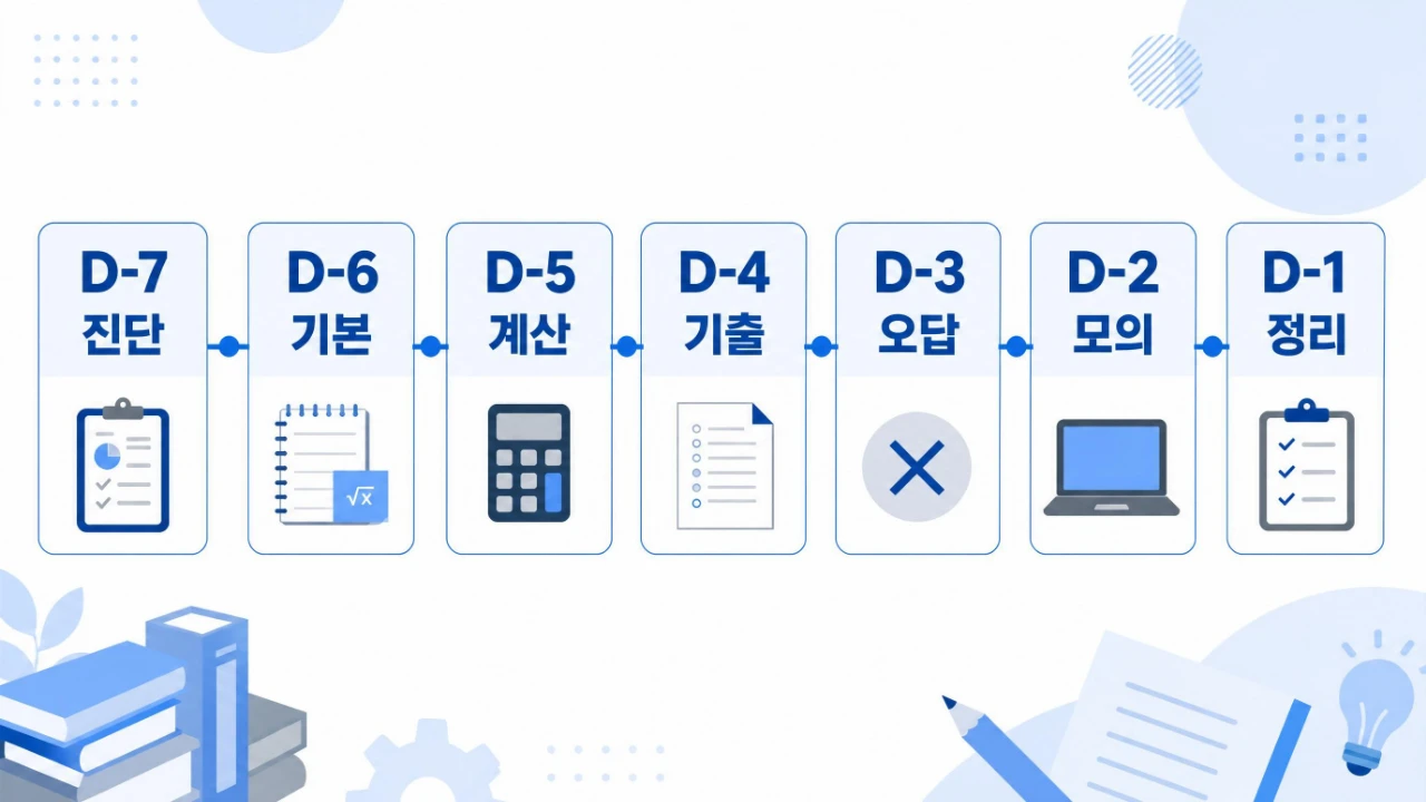 소방설비기사 전기 필기 D-7부터 D-1까지의 공부 순서를 정리한 이미지