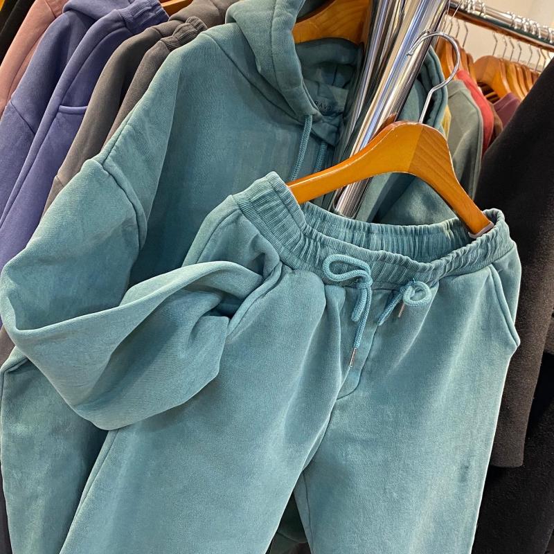 기모 여성 피그먼트 오버핏 후드 조거 팬츠 츄리닝 트레이닝 세트