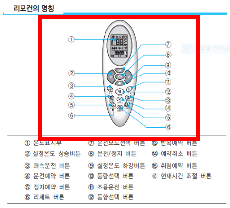 캐리어 에어컨 리모컨 사용법 안내 사이트