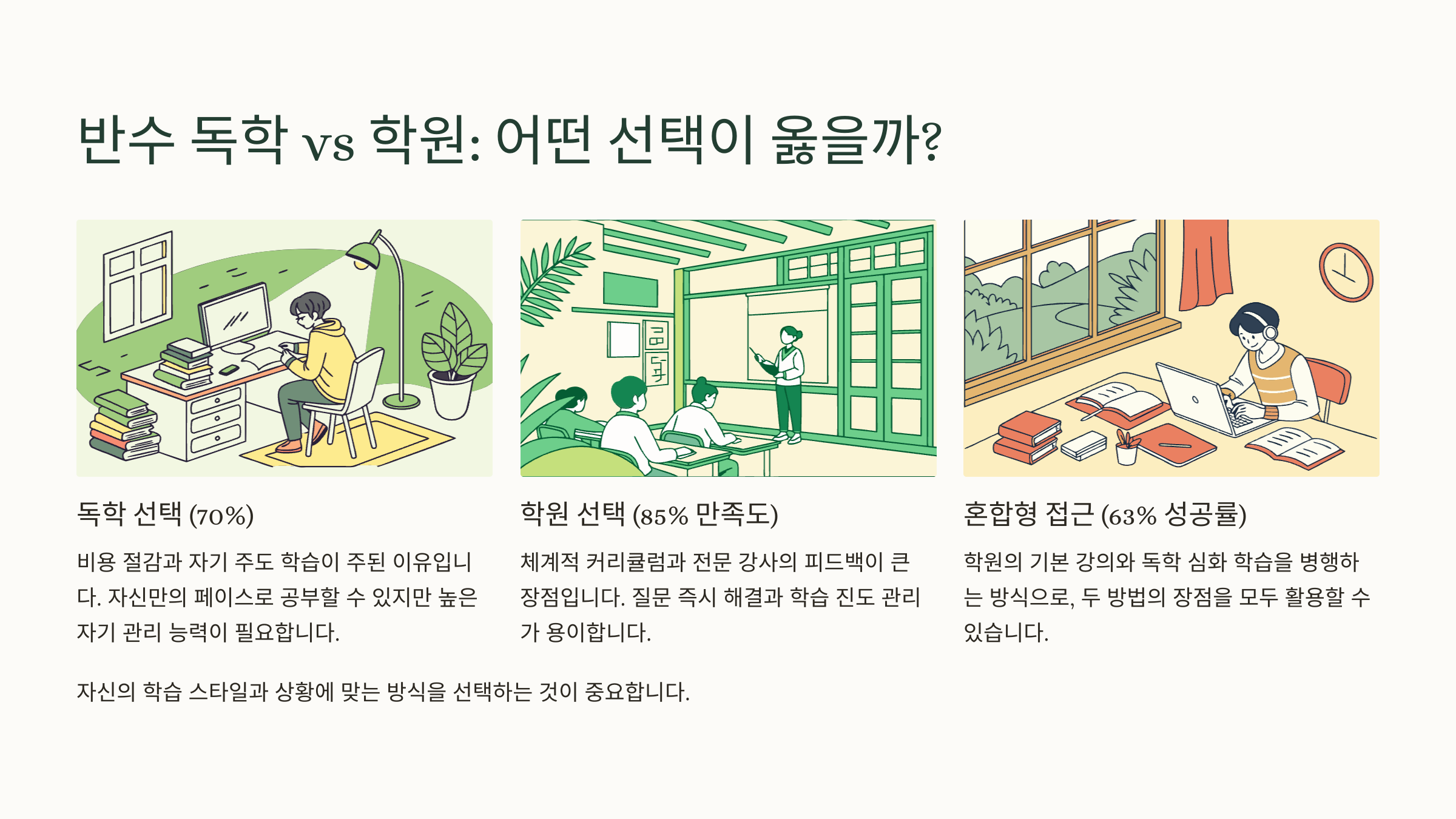 반수, 독재 vs 학원? 선택 기준 정리
