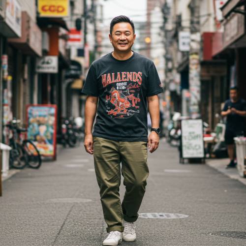 스트릿 브랜드를 입은 중년