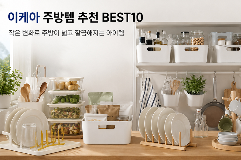 2026 이케아 주방 추천템 BEST10을 소개하는 썸네일로 주방 수납용품과 공간 활용 아이디어를 담은 이미지