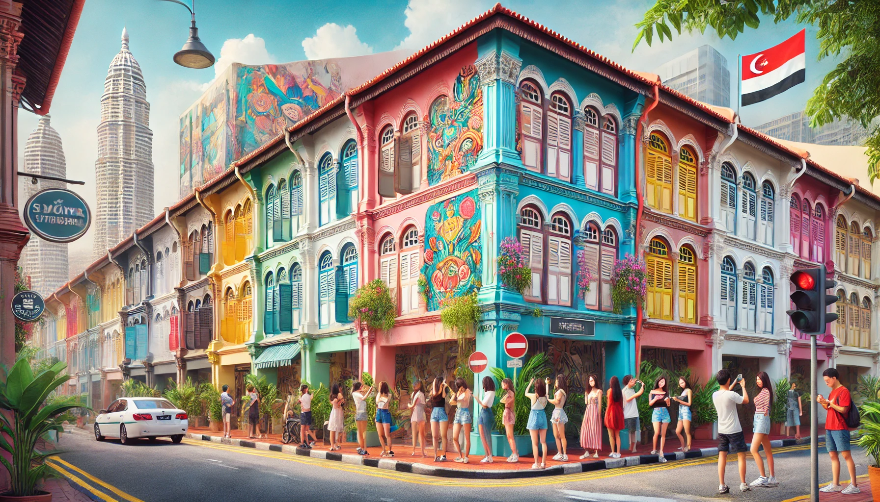 싱가포르의 알록달록한 거리 풍경과 인기 포토존이 담긴 이미지