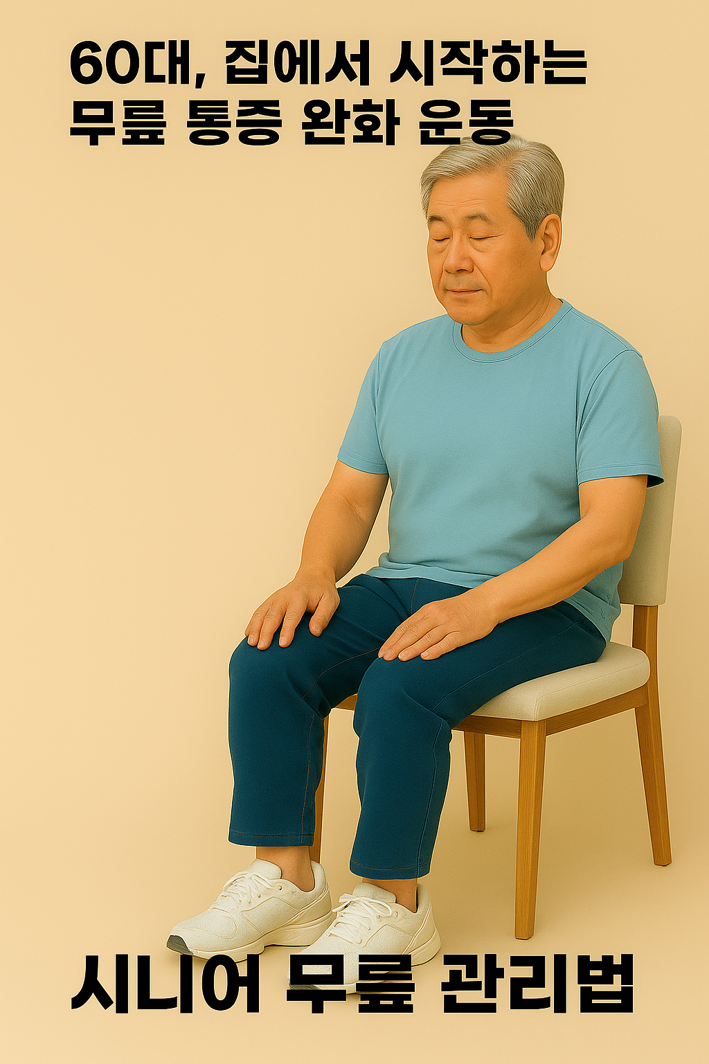 편안하게 무릎 운동 전 앉아 있는 60대 남성