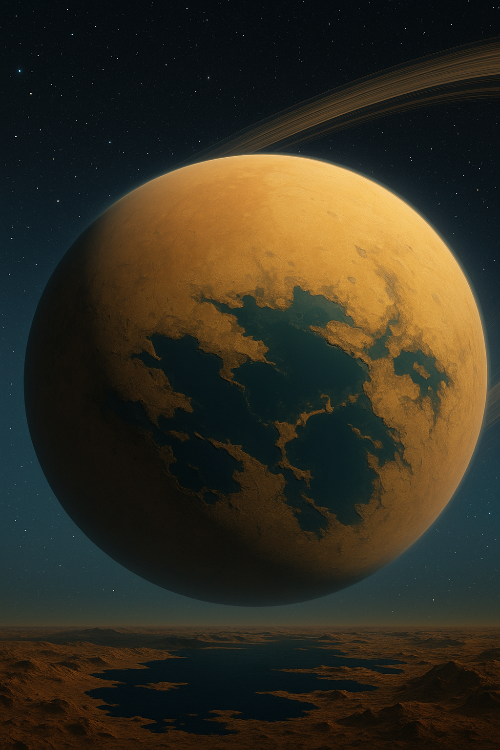 토성의 위성 타이탄의 메탄 호수 이미지 사진