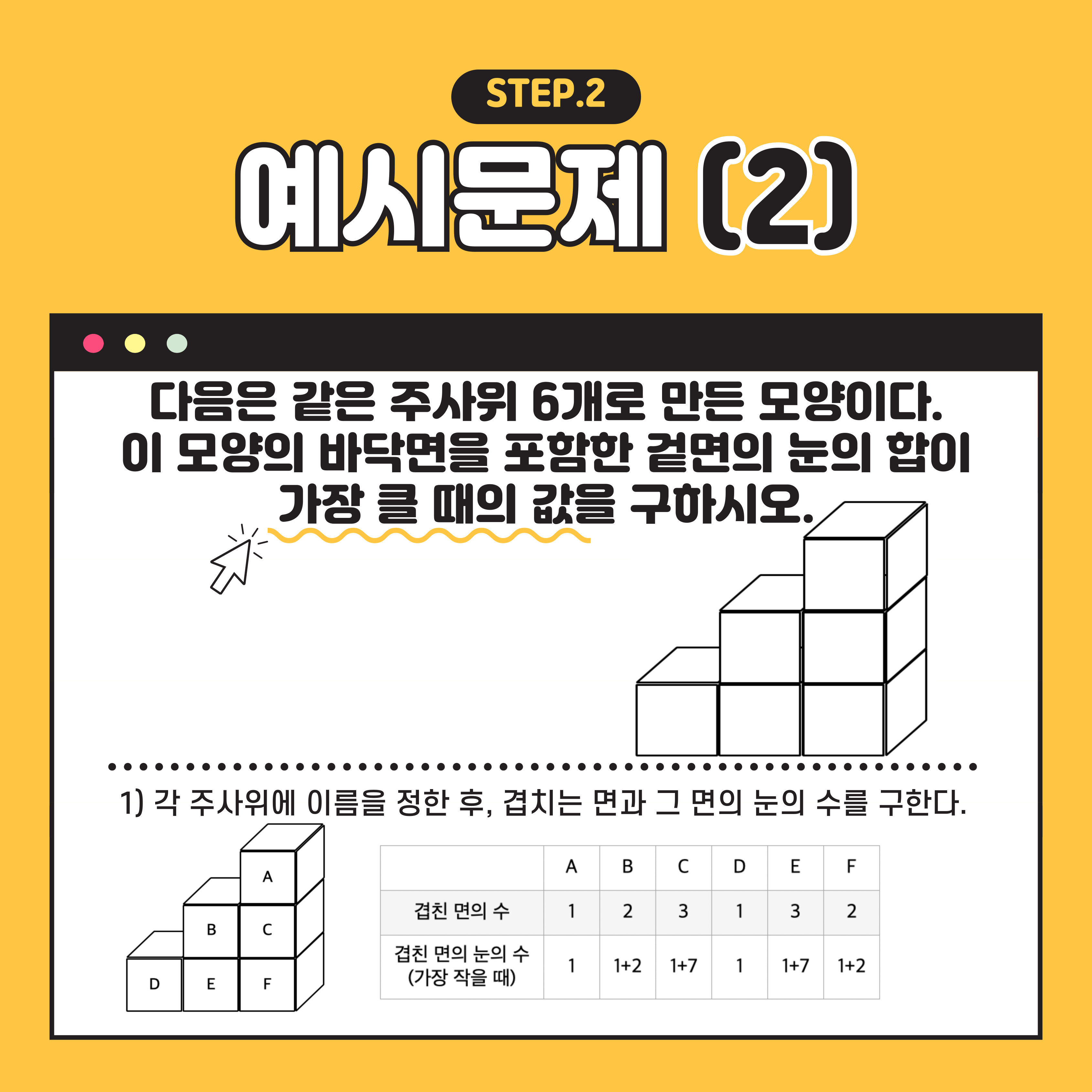 주사위 겉면의 합을 구하는 예시 문제 2