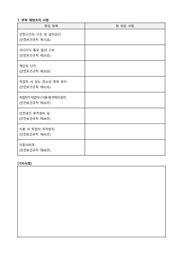물류창고 점검표