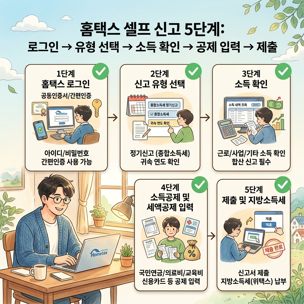 홈택스 종합소득세 셀프 신고 5단계 절차
