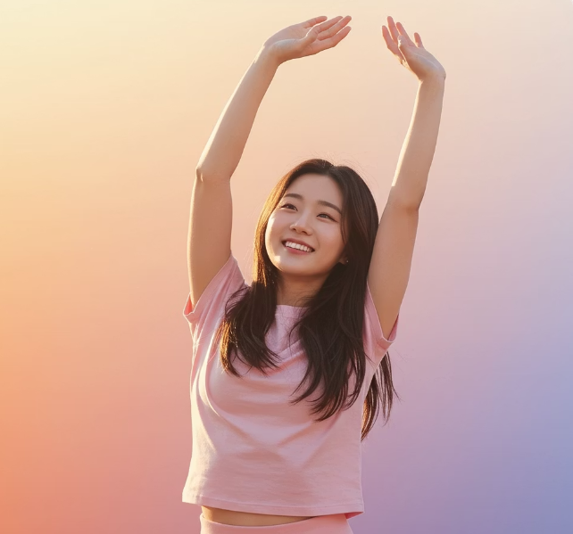 식이섬유 많은 음식을 먹고 스트레칭 하는 모습 1