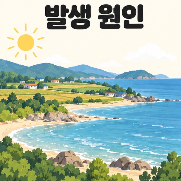 햇빛과 물의 흐름, 육지 환경을 표현한 적조 발생 원인 관련 풍경