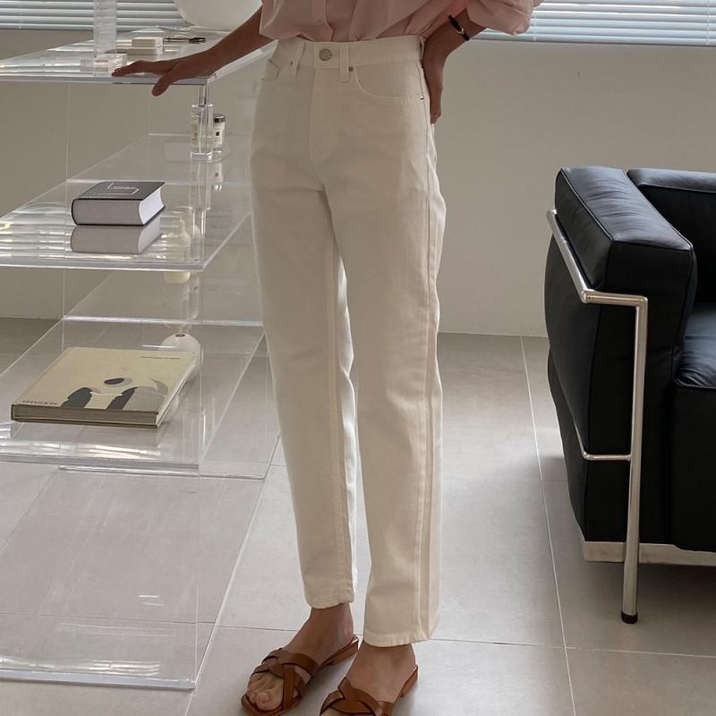 크림진 일자 스판 데님 화이트진