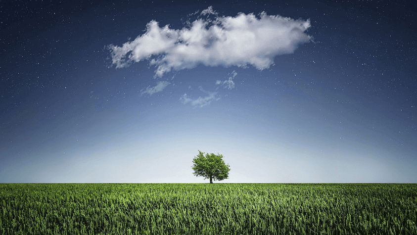 하늘에 구름과 넓게 펼쳐진 들판 사진