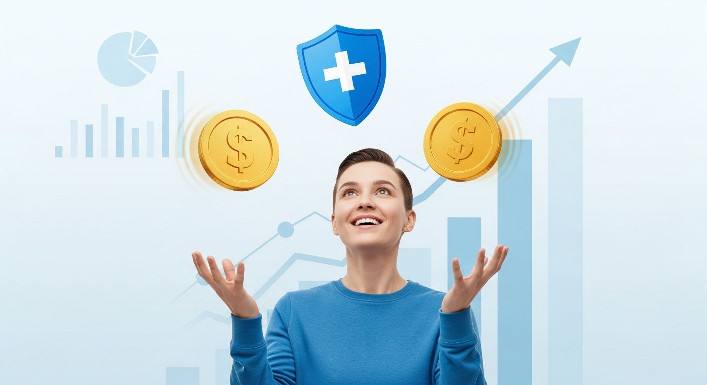 20대 청년이 저렴한 실비보험으로 미래 건강과 재정을 동시에 준비하는 모습. 젊은 세대의 현명한 보험 선택을 상징.