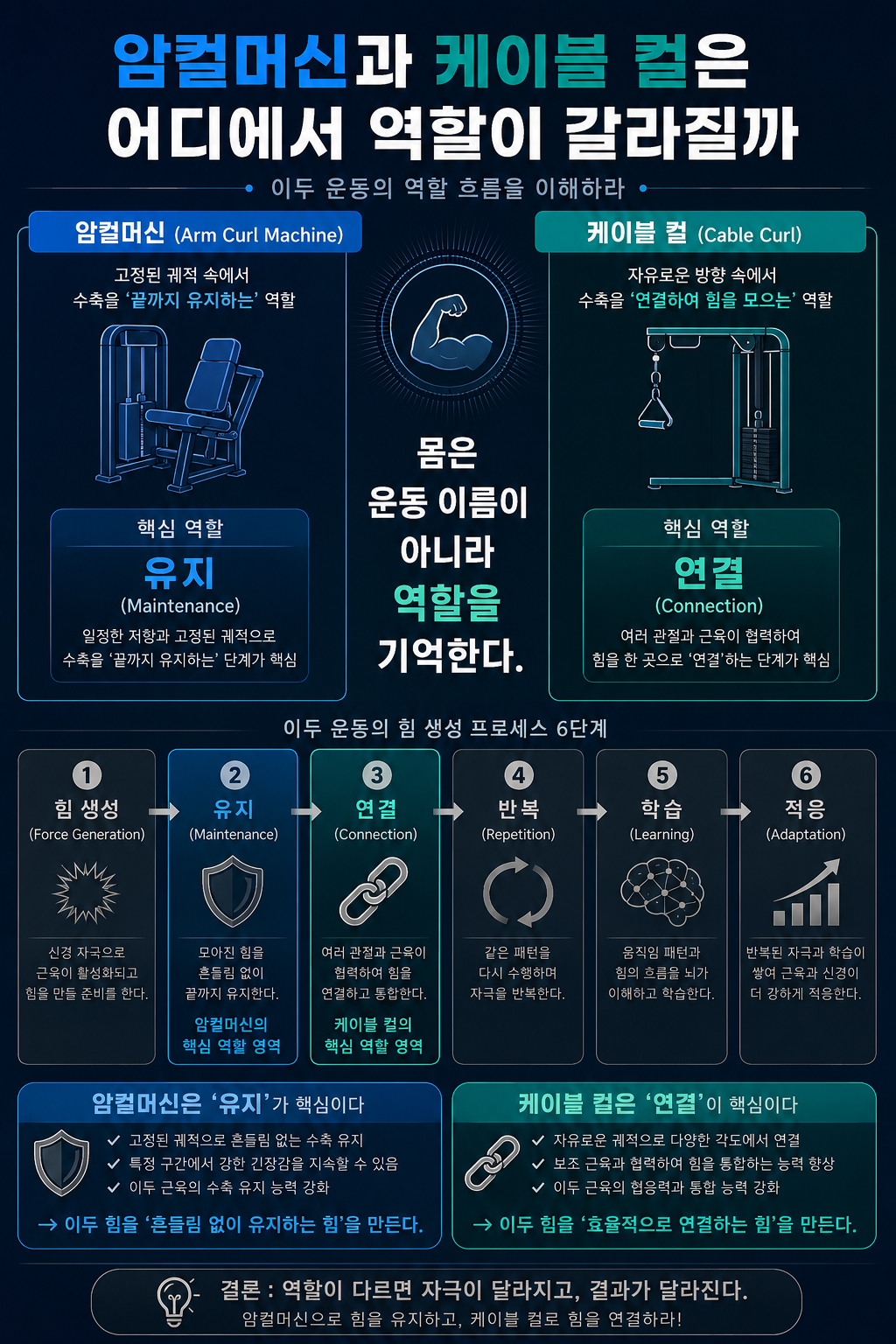 암컬머신과 케이블 컬은 어디에서 역할이 갈라질까