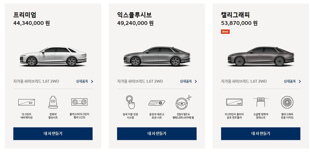 2025그랜저 모의견적 하이브리드 정보