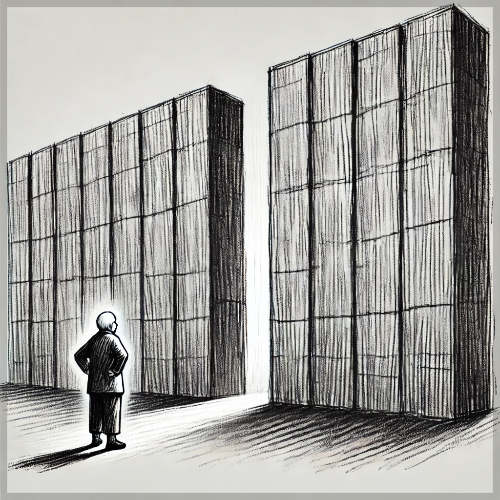 노령자에게는 장벽을 표현한 사진