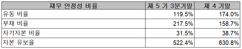나인테크 재무 안정성 비율