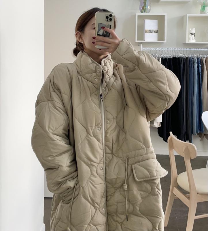 남여공용 깔깔이 퀼팅 패딩 여자 블랙 베이지 오버핏 퀼팅 롱패딩 점퍼 자켓