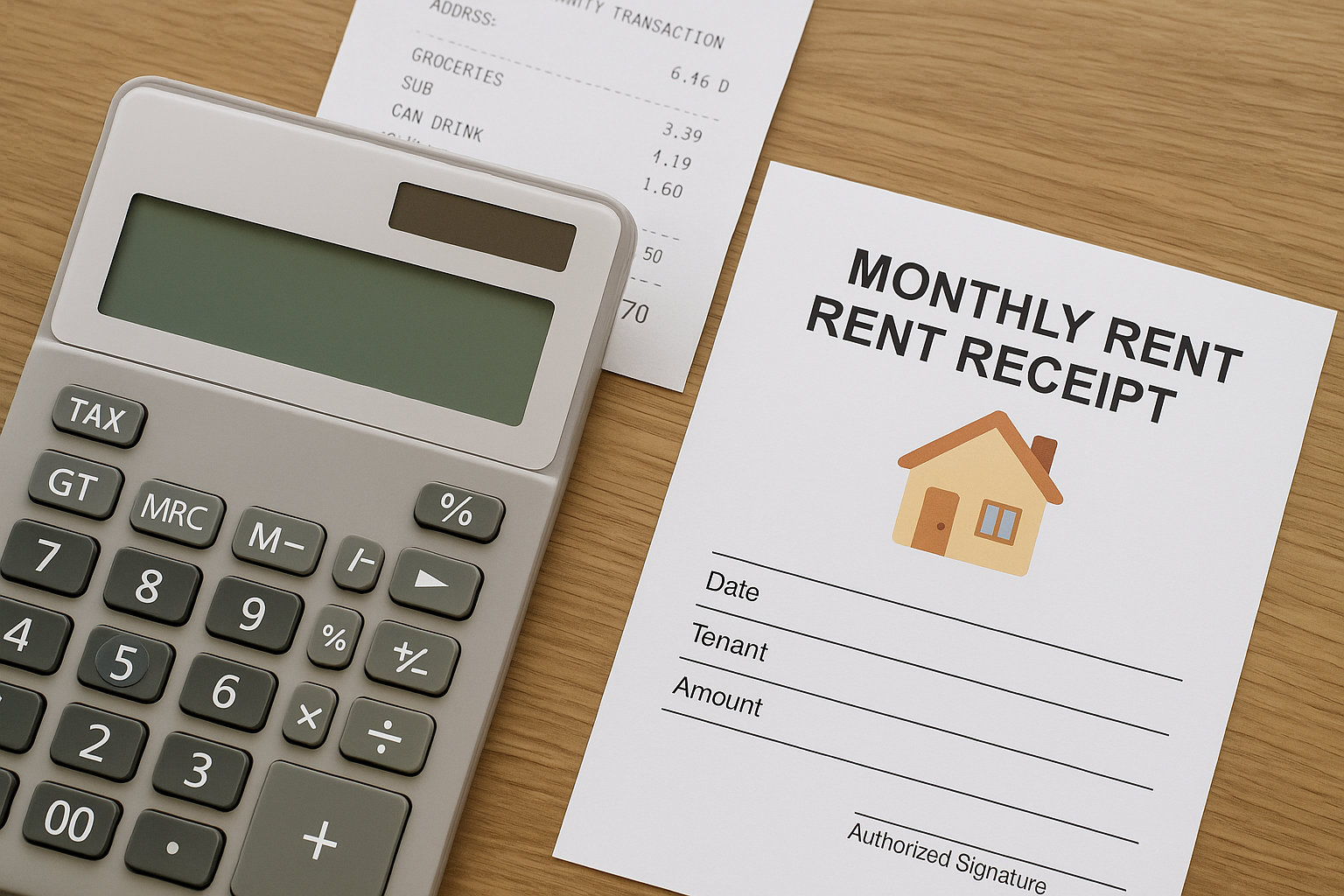월세 세액공제를 위한 세금 계산기와 영수증