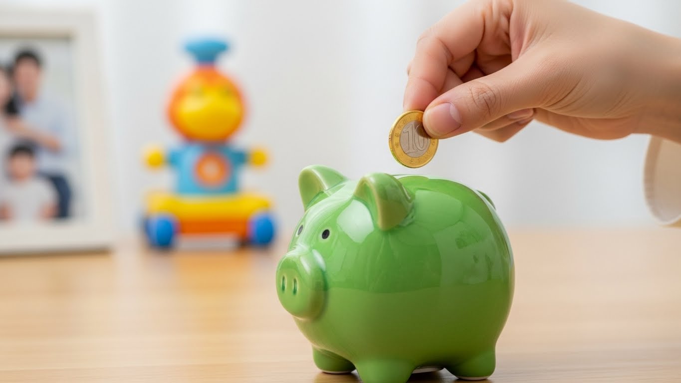 자녀의 미래 자산을 위해 꾸준히 저축하고 증여를 준비하는 과정을 상징하는 이미지