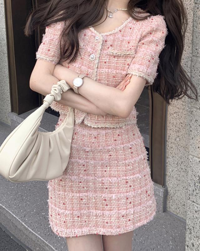 상하세트 여름 여성정장 투피스 트위드 자켓 셋업