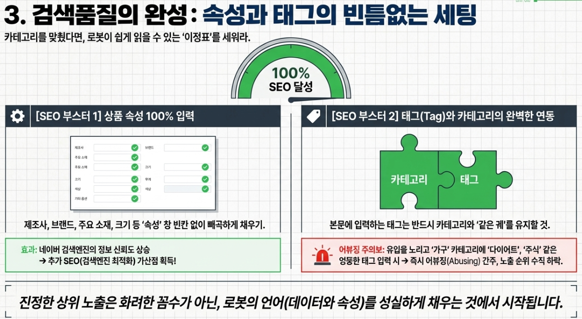 스마트스토어 상품 속성 입력 태그 Tag 어뷰징 패널티 회피 로봇 크롤링 최적화 세팅