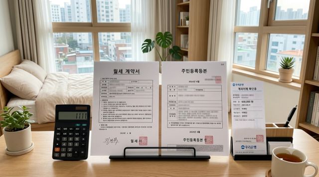 월세 세액공제 확인에 필요한 임대차계약서와 주민등록등본 및 월세 지급 증빙자료