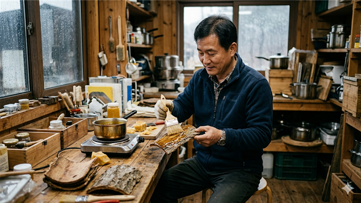 비오는 날, 벌통 뚜껑에 밀랍을 입히며 깨달은 벌을 부르는 비결