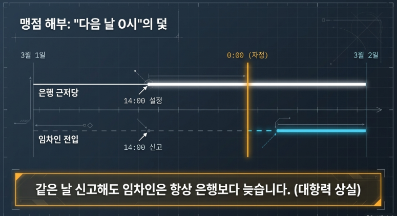 같은 날 신고해도 임차인은 항상 은행보다 늦습니다.