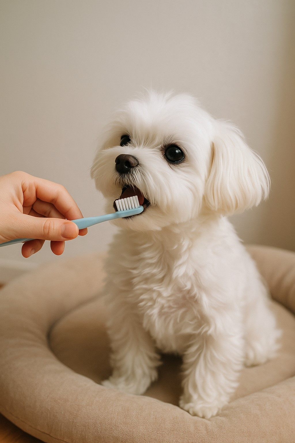 말티즈가 양치하려는 모습