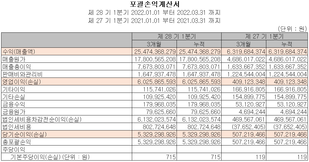 대보마그네틱 - 손익계산서
