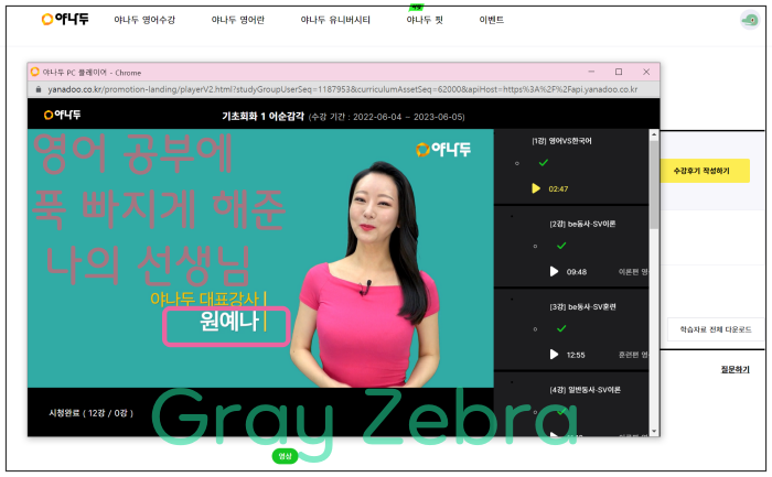 야나두 영어독학 동영상 강의 실제 화면 원예나선생님 추천